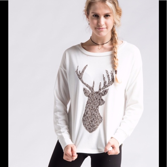 COPY - Deer Front French Terry Scoop Neck Sweatshirt Patchwork - Picture 2 of 4